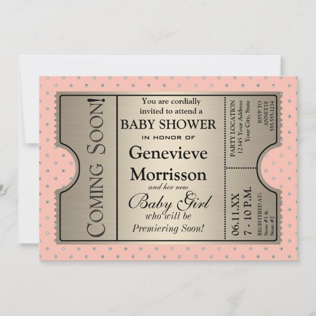 Silver Ticket Style Neues Baby ShowParty laden Einladung (Vorderseite)