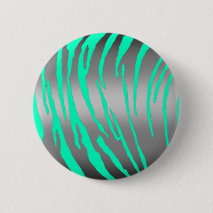 Silver Tiger Stripes Aqua Button