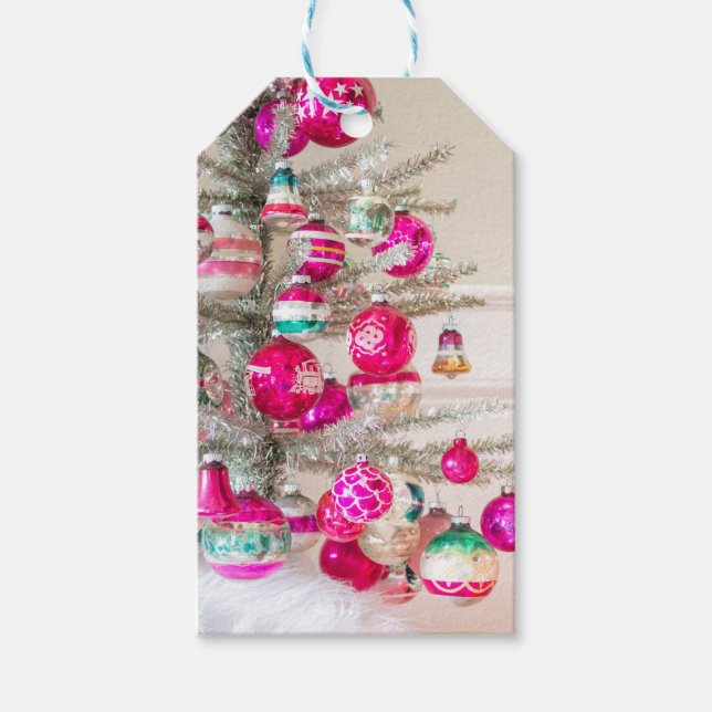 Silver Tinsel Tree mit Weihnachtsgeschmack Geschenkanhänger (Vorderseite)