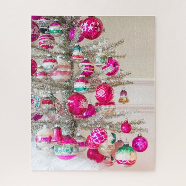 Silver Tinsel Tree mit Weihnachtsgeschmack Puzzle (Vertikal)