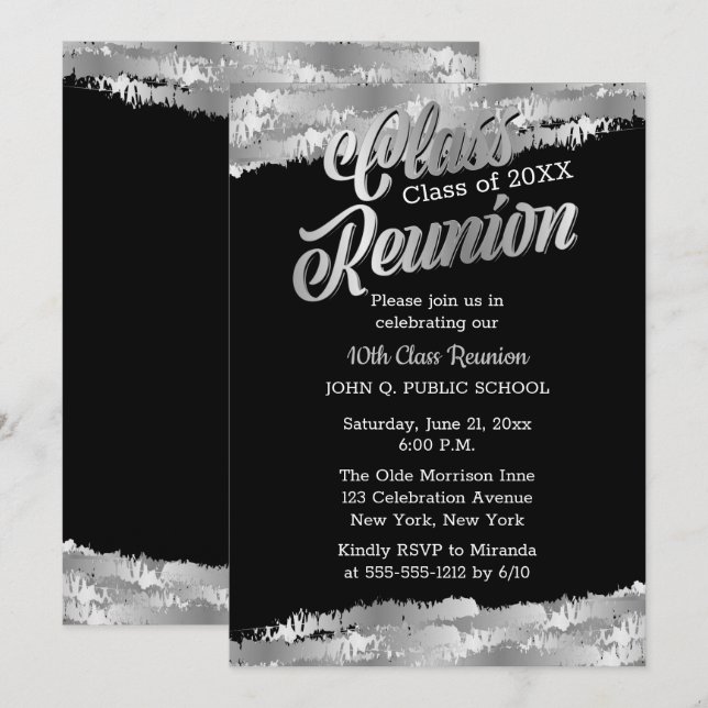 Silver Tone Modernes Class Wiedersehen Partys Einladung (Vorne/Hinten)