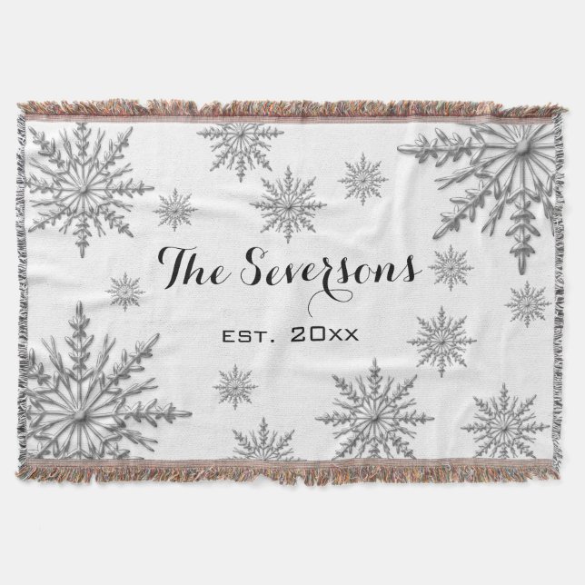 Silver Tone Winter Schneeflocken auf Weiß Decke (Vorderseite)