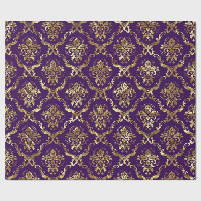 Silver Tones Floral Pattern Purple Background Geschenkpapier (Saum)