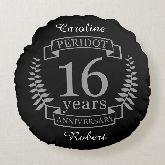 Silver Traditioneller Hochzeitstag 16 Jahre Rundes Kissen (Vorderseite)