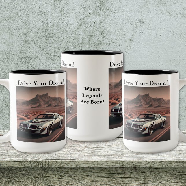 Silver Trans Am Style Classic Car Zweifarbige Tasse (Personalize to add names/dates. Customize to change text, color, style or remove text.)