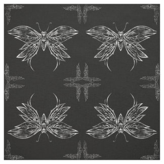 Silver Tribal Butterfly Goth Quilt Block Fabric Stoff