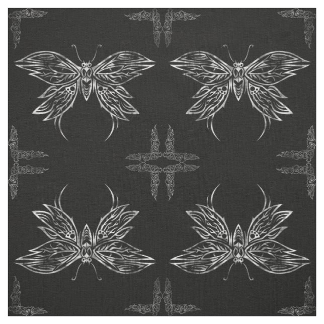 Silver Tribal Butterfly Goth Quilt Block Fabric Stoff (Muster)