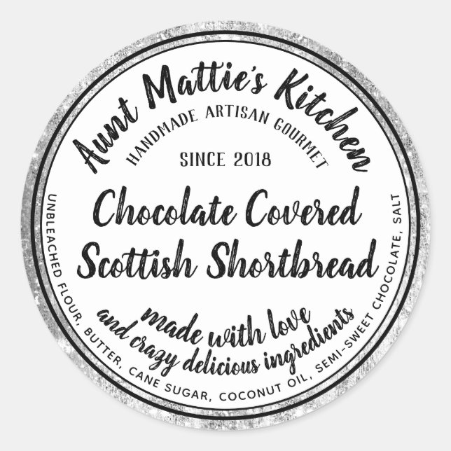 Silver Trim Artisan Gourmet Zutaten - Lebensmittel Runder Aufkleber (Vorderseite)