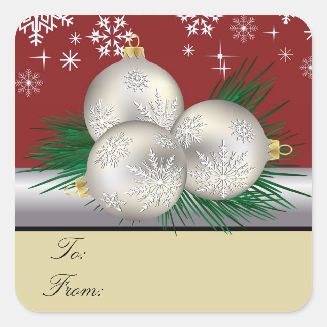 Silver Trio Gift Tags Quadratischer Aufkleber (Vorderseite)