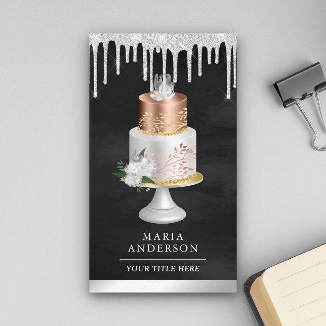Silver Tropfens Floral Cake Black Pastry Koch Bäck Visitenkarte (Von Creator hochgeladen)