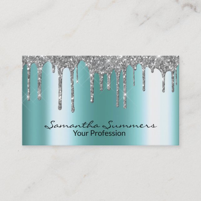 Silver Tropfens Metal Look Elegante, individuell Visitenkarte (Vorderseite)
