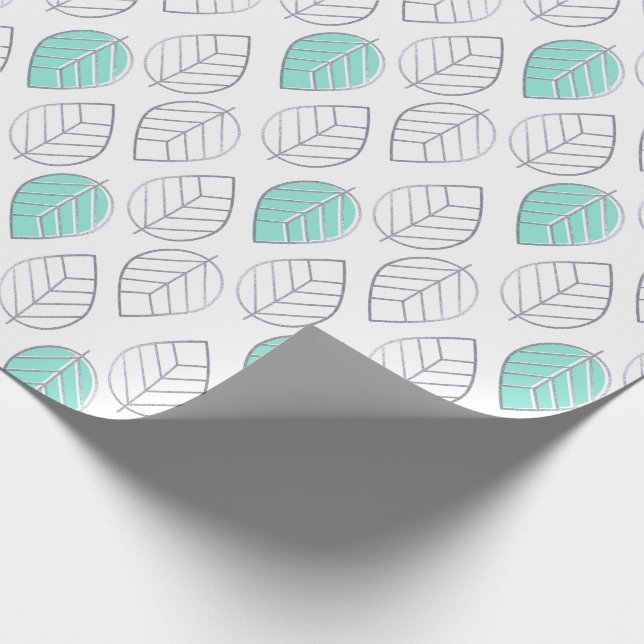 Silver & Turquoise Chic & Modern Leaf Design Geschenkpapier (Ecke)
