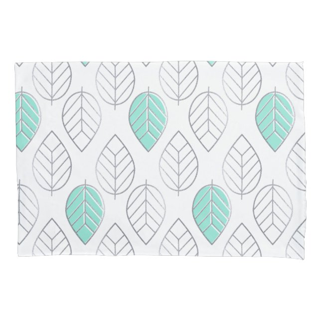 Silver & Turquoise Chic & Modern Leaf Design Kissenbezug (Vorderseite)