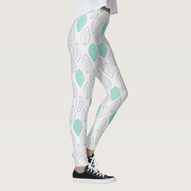 Silver & Turquoise Chic & Modern Leaf Design Leggings (Rechts)