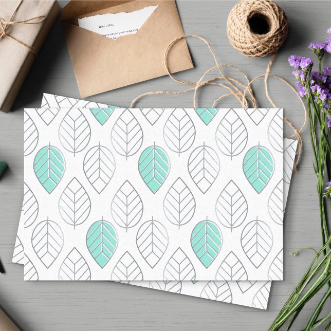 Silver & Turquoise Chic & Modern Leaf Design Seidenpapier (Silver & Turquoise Leaves Patterned Tissue Paper)