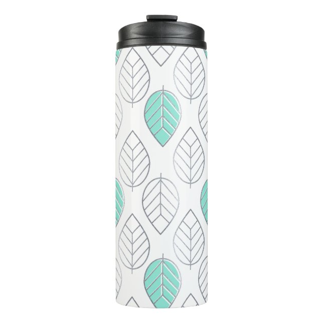 Silver & Turquoise Chic & Modern Leaf Design Thermosbecher (Vorderseite)