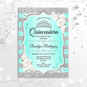 Silver Turquoise Quinceanera Invitation Einladung
