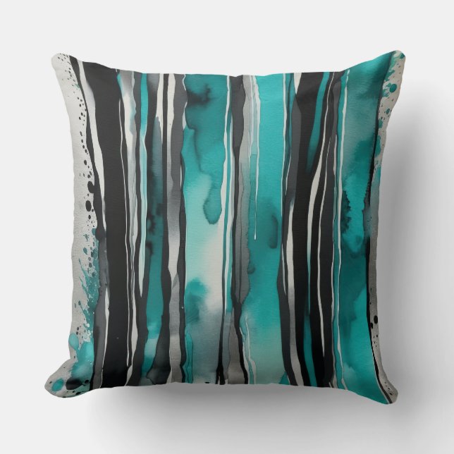 Silver Turquoise Schwarz-Weiß-Splash Kissen (Vorderseite)