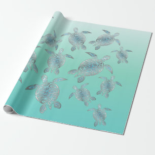 Silver Turquoise Sea Turtles Küstenmuster Geschenkpapier