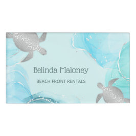 Silver Turtle Blue Ink Coastal Namenschild