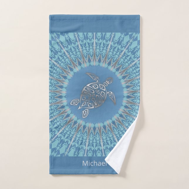 "Silver Turtle Radiance" | Tropical Mandala Handtuch (Handtuch)