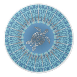 "Silver Turtle Radiance" | Tropical Mandala Keramikknauf