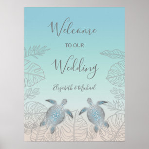 Silver Turtles Turquoise Beach Wedge Poster
