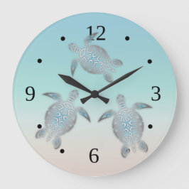 Silver Turtles Turquoise Maritime Moderne Große Wanduhr
