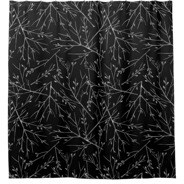 Silver Twigs on Black Duschvorhang (Vorderseite)
