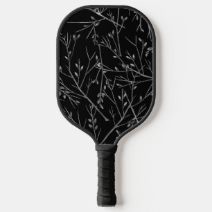 Silver Twigs on Black Pickleball Schläger
