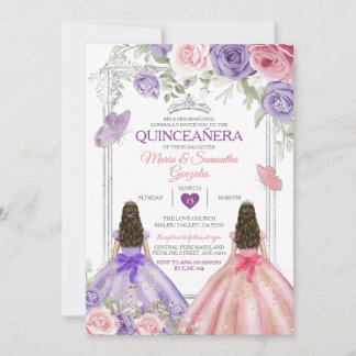 Silver Twin Princess Lila und rosa Quinceañera Einladung
