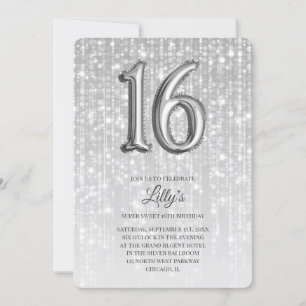 Silver Twinkle Lights Foil Ballon 16. Geburtstag Einladung