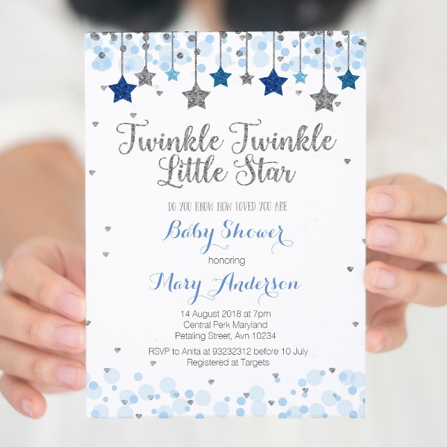 Silver Twinkle Twinkle Little Star Baby Dusche Einladung (Von Creator hochgeladen)