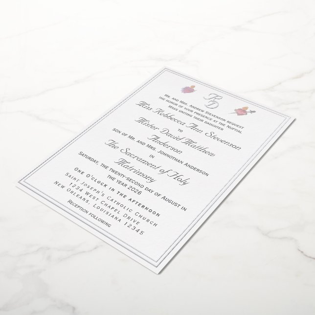 Silver Two Hearts Catholic Wedding Foil Invitation Folieneinladung (Gedreht)