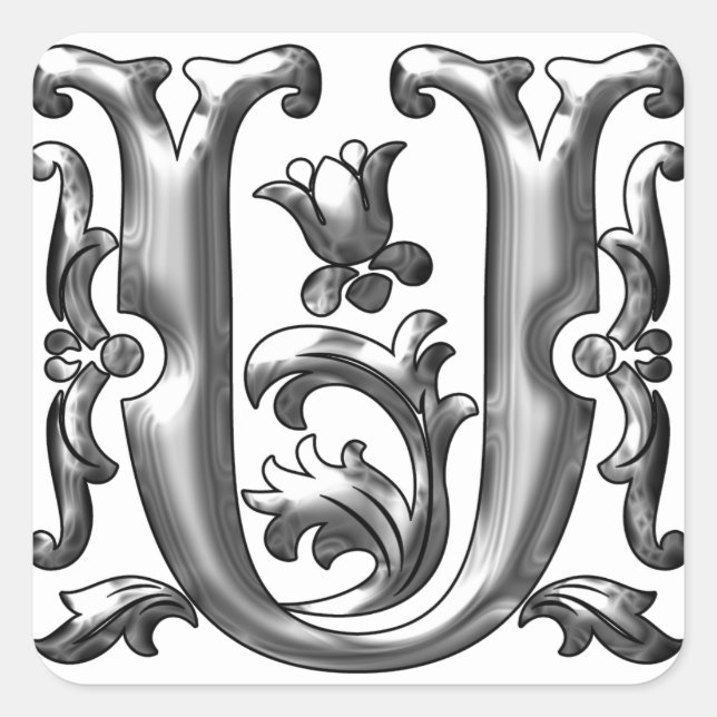 Silver U - Initial U Aufkleber (Vorderseite)