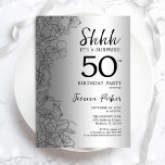 Silver Überraschung 50. Geburtstag Einladung<br><div class="desc">Silver Überraschung 50. Geburtstag Party Einladung. Glam feminin Design mit botanischen Akzenten und Typografie Script Schriftart. Einfache florale Einladungskarte perfekt für eine stilvolle weibliche Überraschung am Tag. Kann für jedes Alter angepasst werden. Gedruckte Zazzle Einladungen oder Sofortdownload digitalen druckbaren Vorlage.</div>