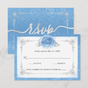 Silver und Bahama Blue Rose Elegante RSVP-Karte RSVP Karte