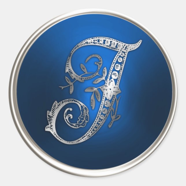 Silver und Blue Monogram I Umschlag Aufkleber (Vorderseite)