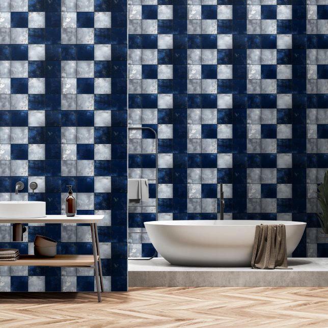 Silver- und Blue-Muster Tapete (Badezimmer)