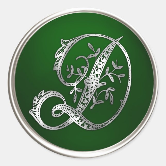 Silver und Emerald Monogram D Umschlag Aufkleber (Vorderseite)