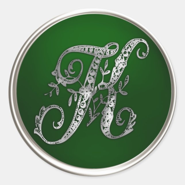 Silver und Emerald Monogram K Umschlag Aufkleber (Vorderseite)