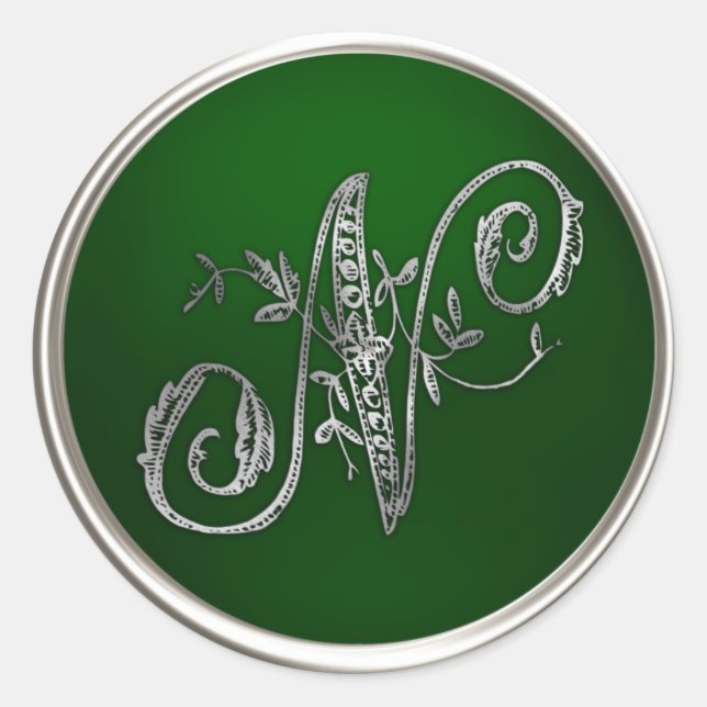 Silver und Emerald Monogram N Umschlag Aufkleber (Vorderseite)