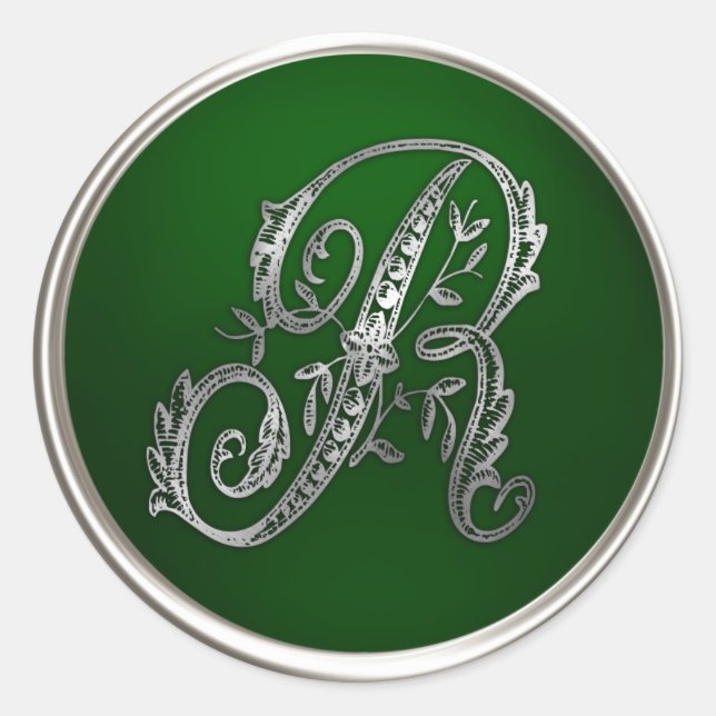 Silver und Emerald Monogram R Umschlag Aufkleber (Vorderseite)