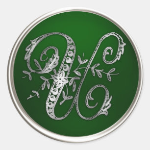 Silver und Emerald Monogram U Umschlag Aufkleber