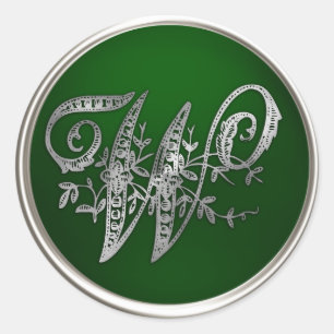Silver und Emerald Monogram W Umschlag Aufkleber