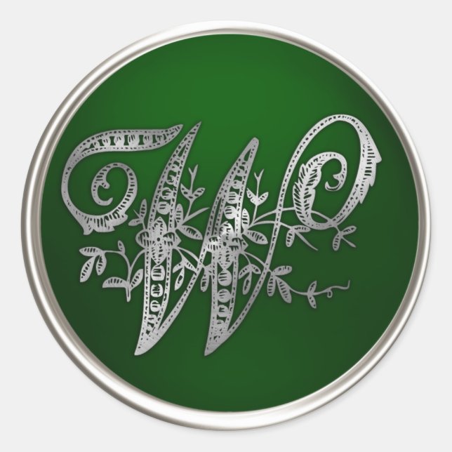 Silver und Emerald Monogram W Umschlag Aufkleber (Vorderseite)