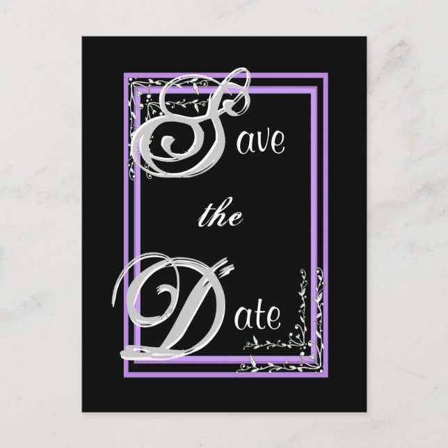 SILVER UND LILA Save the Date Postkarte (Vorderseite)