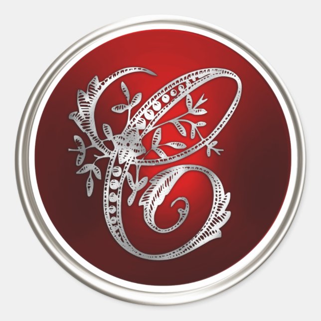 Silver und Red Monogram C Umschlag Aufkleber (Vorderseite)