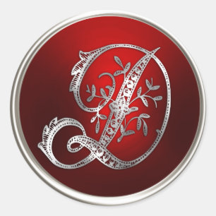 Silver und Red Monogram D Umschlag Aufkleber