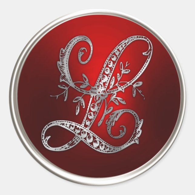 Silver und Red Monogram L Umschlag Aufkleber (Vorderseite)